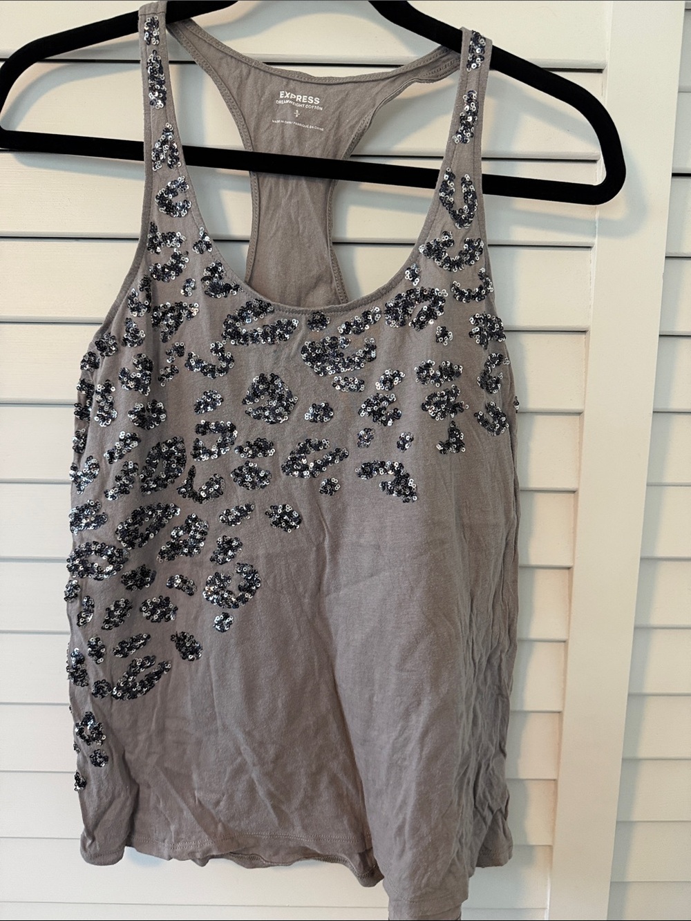 Express Silver-Gray Sequin Leopard Racerback Tank